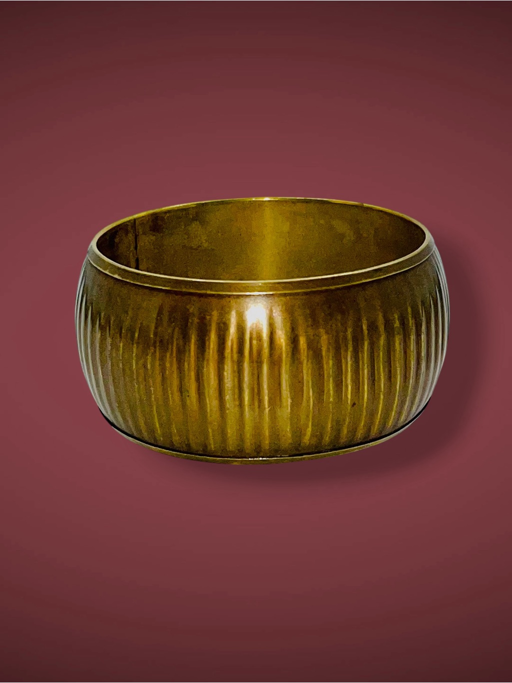 Bold Vintage Chunky Wide Brass Ribbed Bangle Bracelet Statement Boho